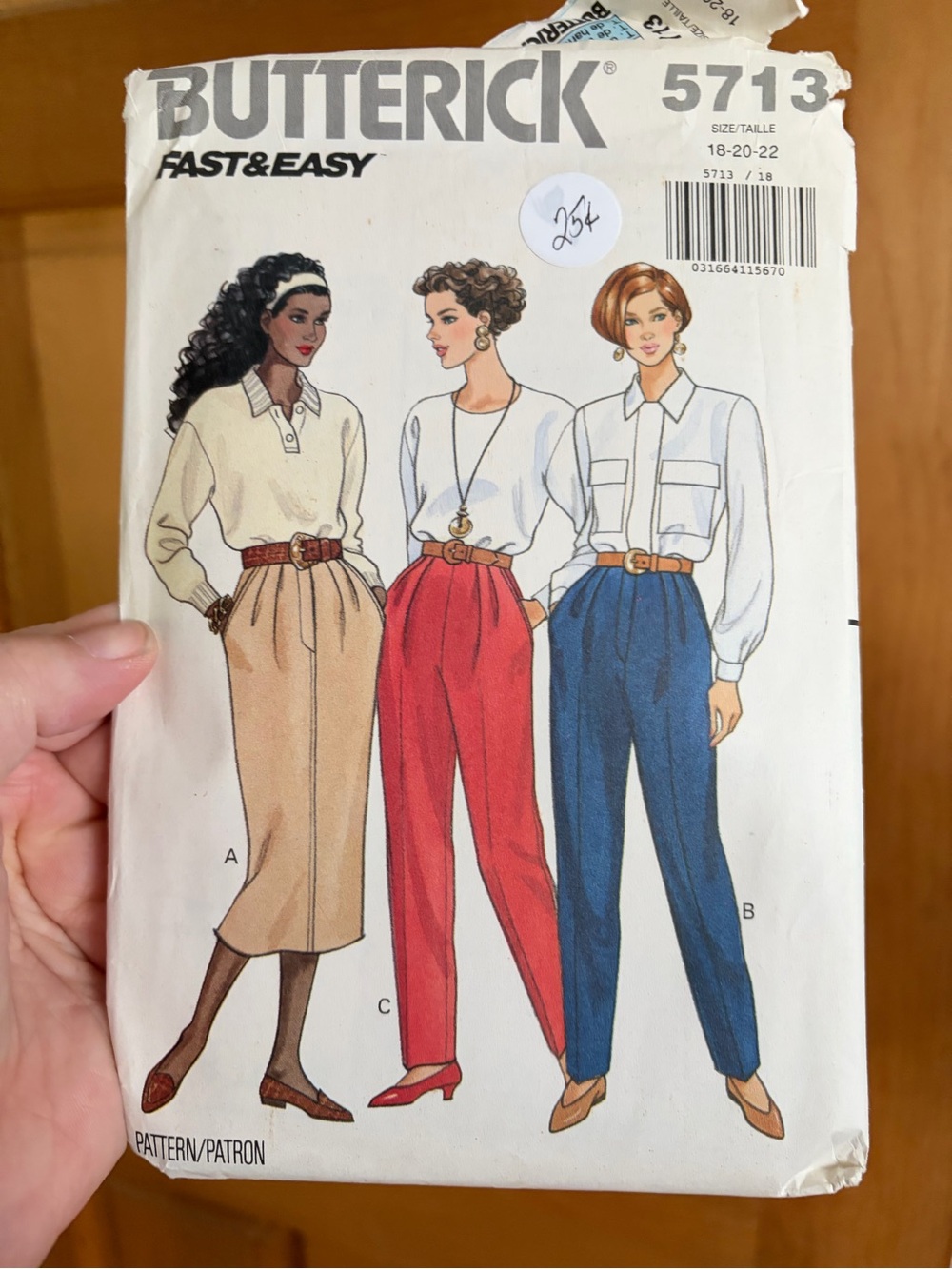 Butterick 5713 skirt & pants pattern sz 18-22